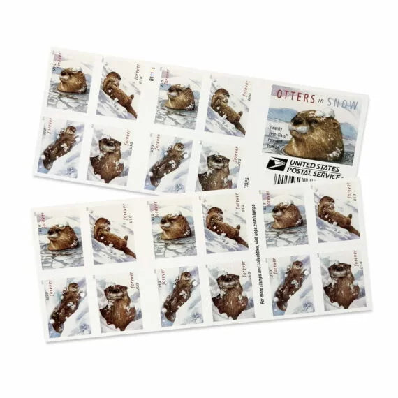 Otters in Snow Stamps