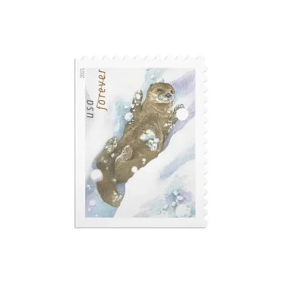 Otters in Snow Stamps